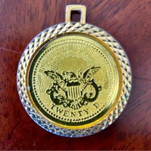 Vintage Bicentennial 1776 “Twenty D”Gold Tone Coin Replica Pendant